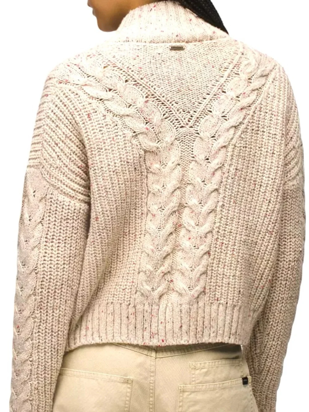 prAna Women's Laurel Creek Cream Cable-Knit Half-Zip Sweater - Picture 3 of 8